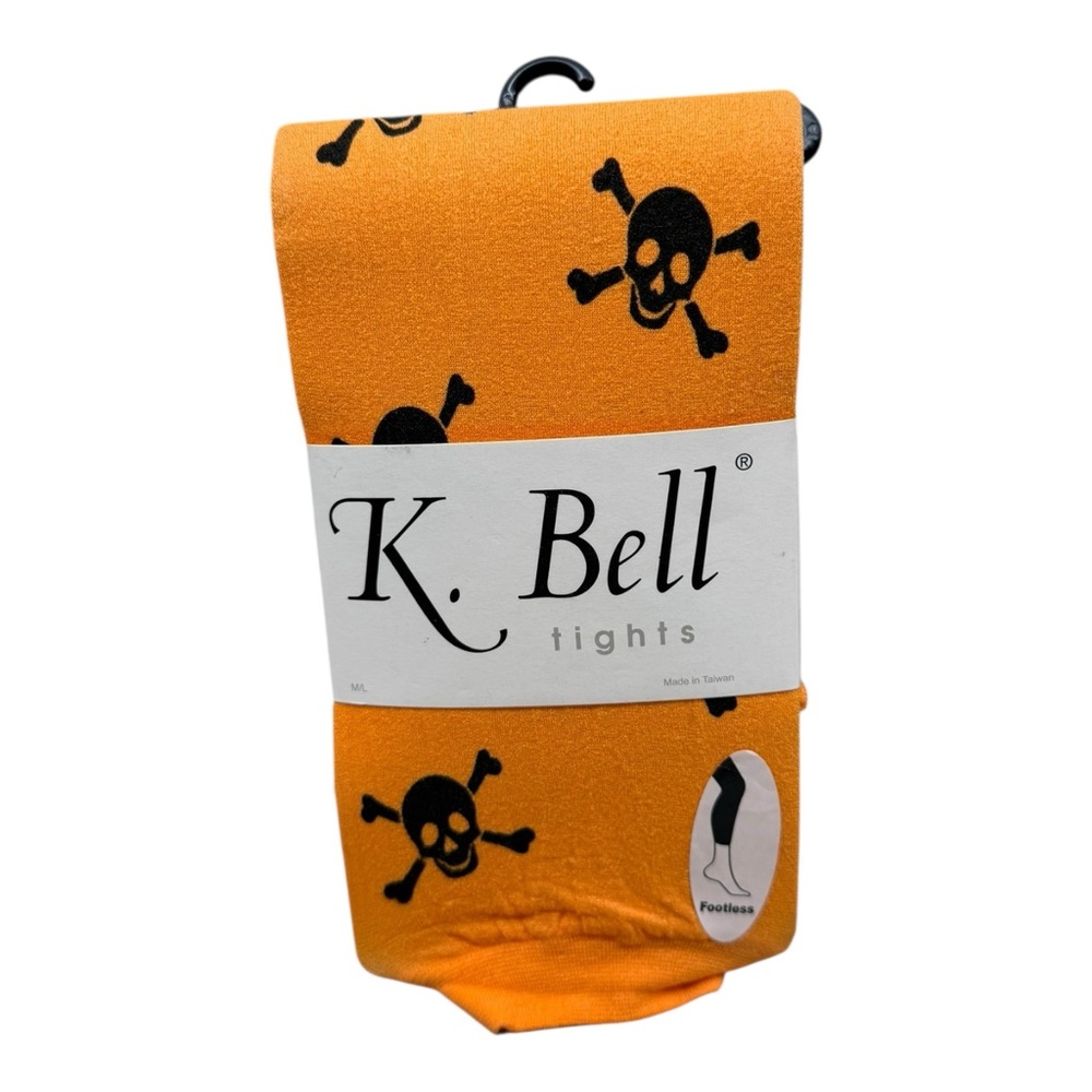 K Bell Footless Halloween Tights Skull and Cross Bones Size M/L 100% Nylon